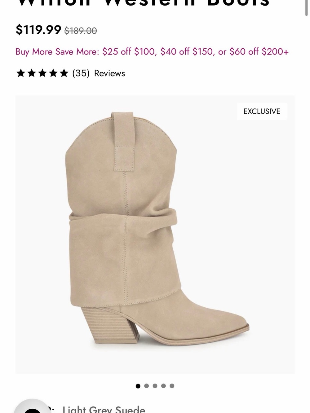 Nine West Beige Slouchy Suede Western Ankle Boots